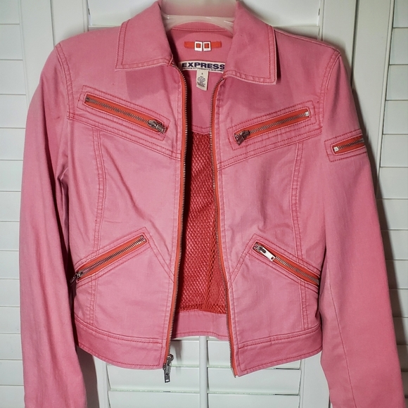 Express Jackets & Blazers - Cotton Candy pink faux denim Party Jacket